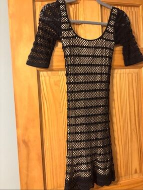 bebe Black Crochet Midi Dress